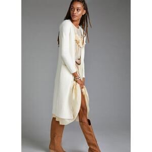 Anthropologie Pilcro Classic Longline Maxi Cardigan Ivory Cream Button Front XS